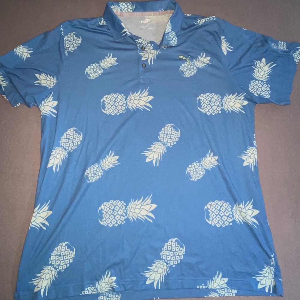 Puma Blue Polo with White Pineapple Print